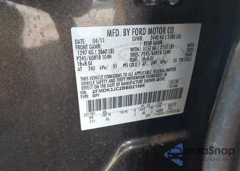 2011 Ford Edge Sel z USA, uszkodzony, nr VIN 2FMDK3JC2BBB21566